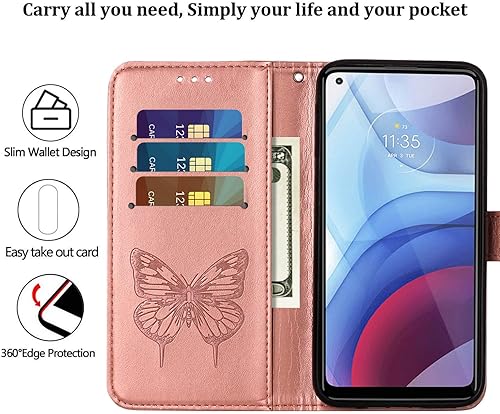 Miniatura 3 de Funda protectora de cuero con tapa para Moto G Power 2021 en relieve, correa de muñeca, ranuras para tarjetero, funda protectora de cuero con tapa