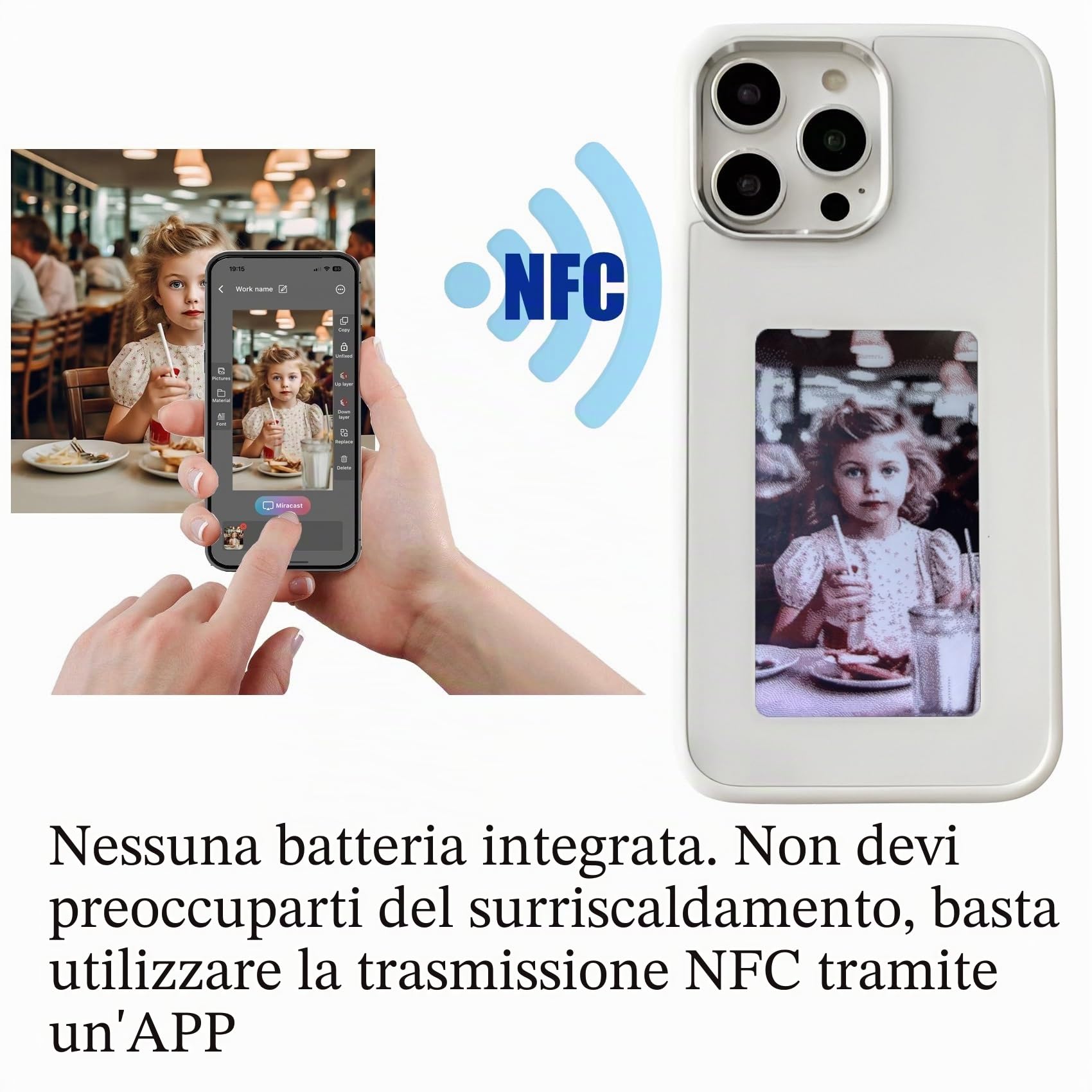 Custodia per telefono con proiezione posteriore intelligente, custodia per telefono E-Ink personalizzabile per visualizzare istantaneamente le foto sullo schermo dell'inchiostro, cover posteriore