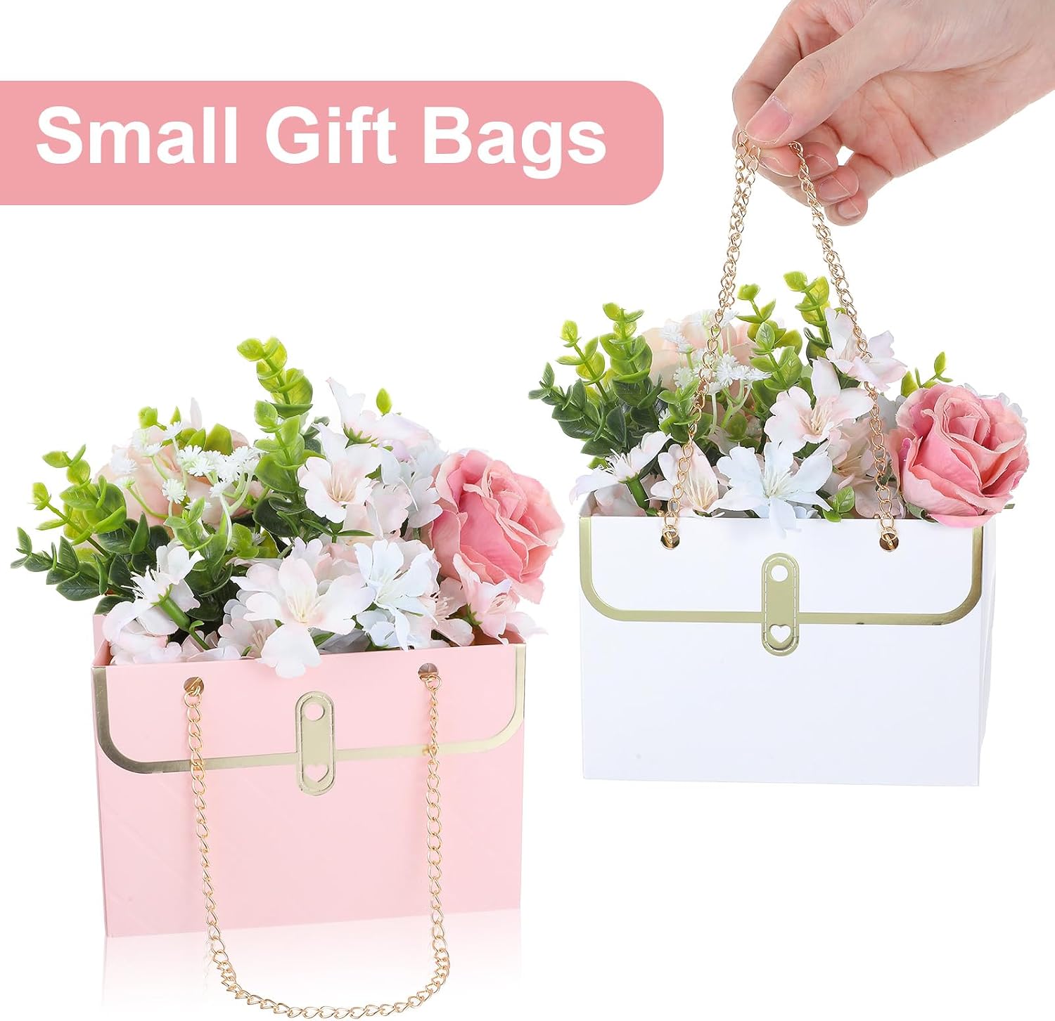 Afcabakila 21 PCS Paper Gift Bags purse gift box with Metal Chain Wedding Bouquet Box for Valentine's Day Birthday Mother's Day Party Supplies image 3