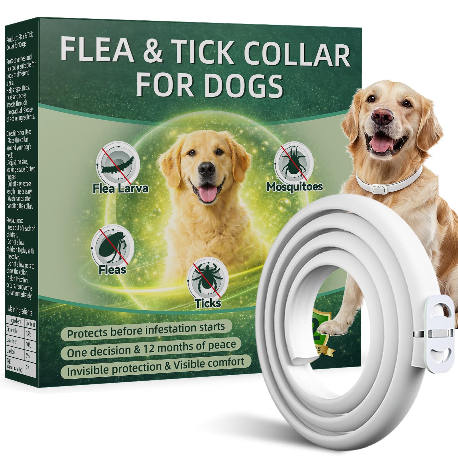 Collar Antiparasitario Perros, Protección Efectiva Collares Antiparasitarios para Perros, 100% Natural, Impermeable, Adjustable, Collar Antipulgas Perros para Pequeños, Medianos y Grandes,65 cm - 2