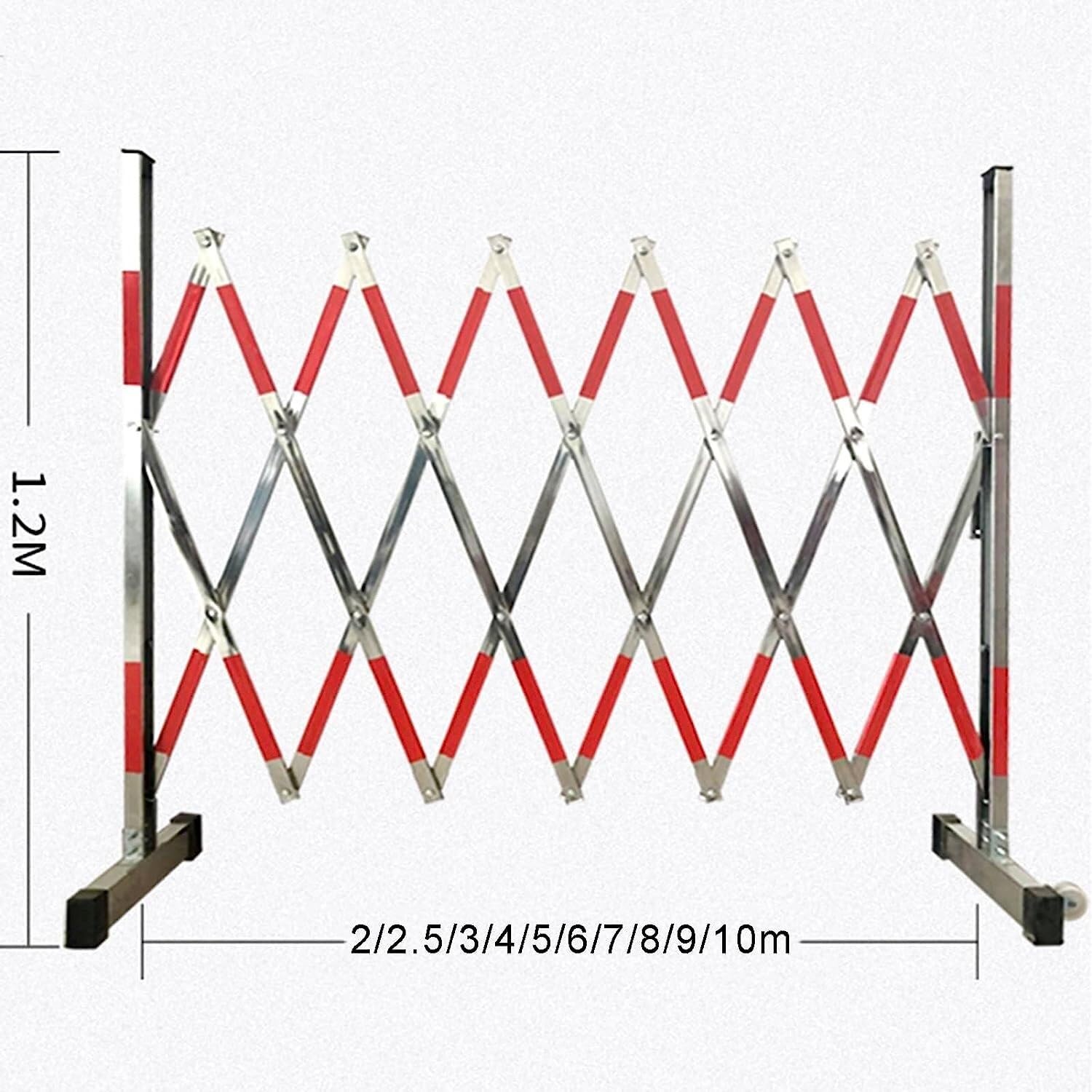 Barrera de metal extensible retráctil plegable con ruedas, valla de tráfico temporal portátil para seguridad y control de acceso