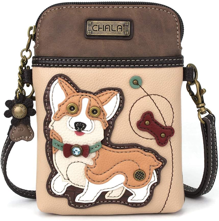 CHALA Dog Collection Cell Phone Crossbody Purse-Women PU Leather/Canvas Multicolor Handbag with Adjustable Strap