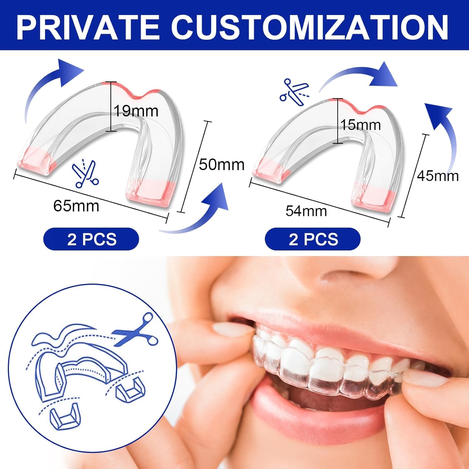 Set of 4 Anti-Snoring Splints, Anti Snoring Devices for Bruxism, Anti-Snoring Mouth Guard, for Better Sleep, Improves Sleep and Reusable