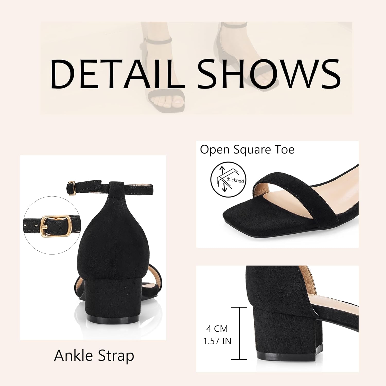 GENSHUO Low-chunk Heel Pump Sandals, Open toe 2 inches Block Chunky Dressy Ankle Strap Strappy Shoes for Women, Work Office Wedding Dates Party Dance - Image 5