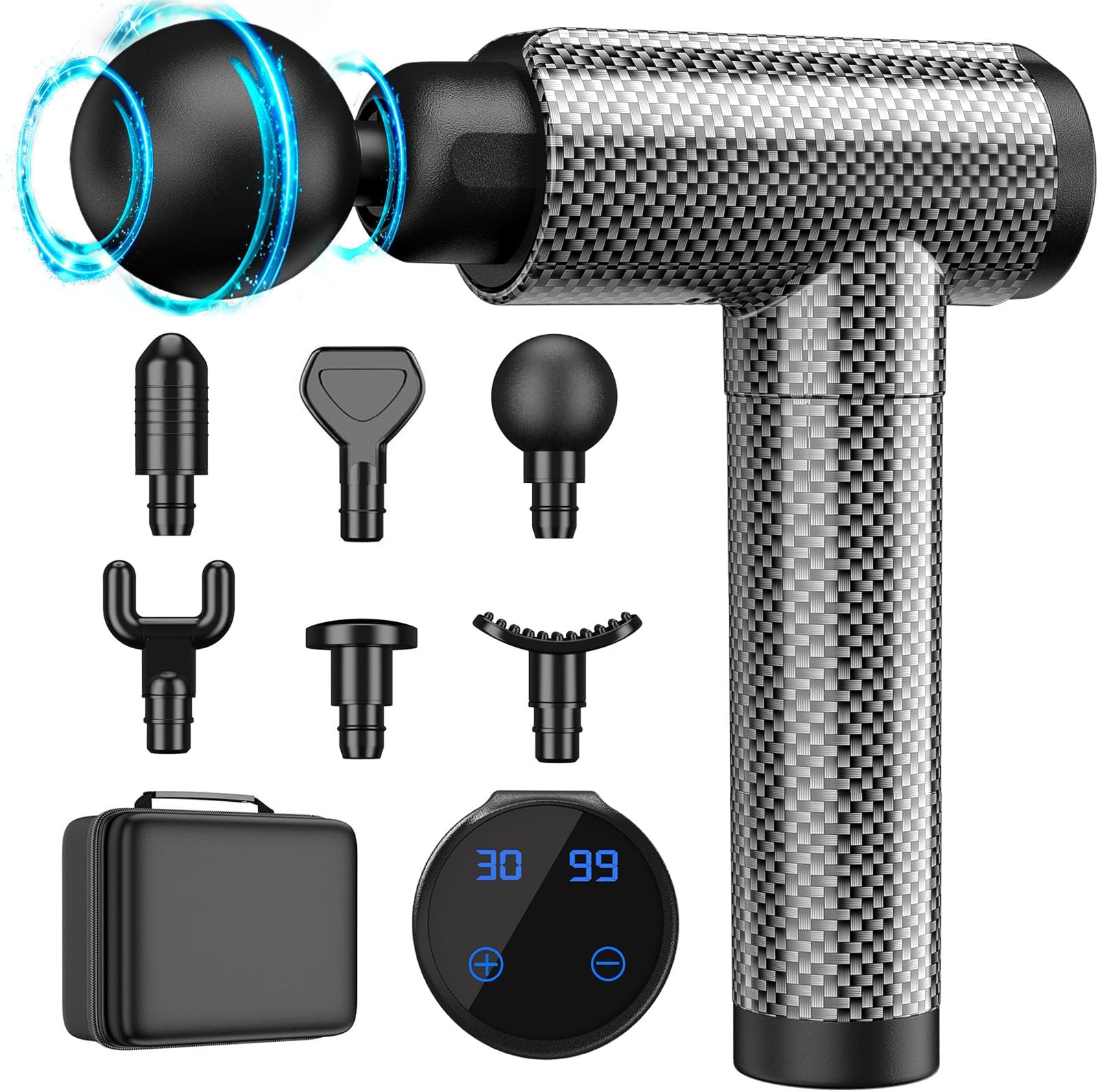 Muscle Massage Gun Deep Tissue for Athletes, Percussion Massagers for Neck Back, Shoulder Body Pain Relief, 30 Speeds Quiet Handheld Massager, LCD Touch Screen with 6 Heads,Gifts for Men