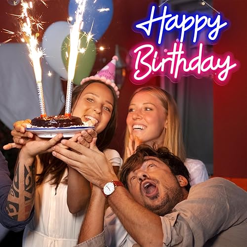 Miniatura 6 de Letrero de neón de feliz cumpleaños para telón de fondo, letrero de neón de feliz cumpleaños alimentado por USB, letrero LED para decoración de