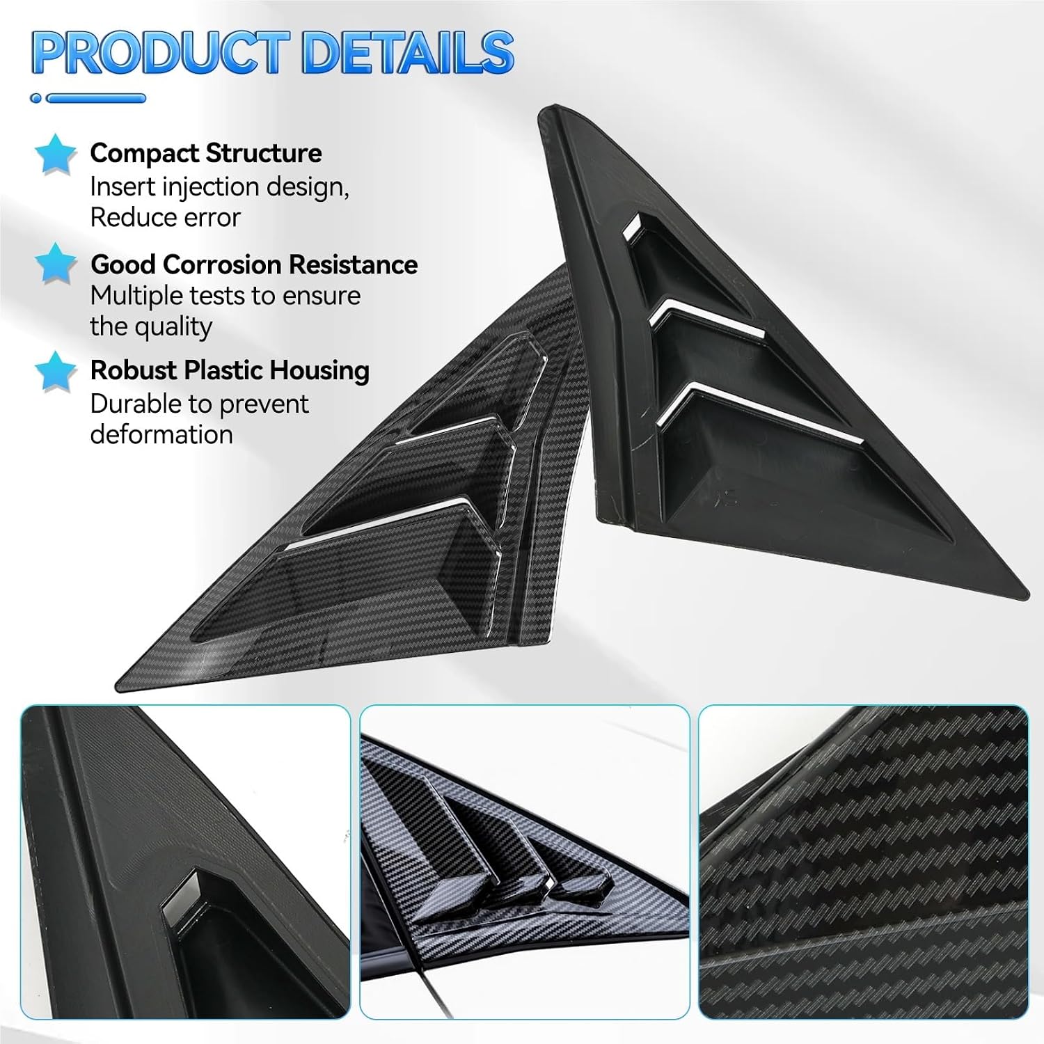 2X Rear Window Louvers Quarter Panel Side Vent Cover Sun