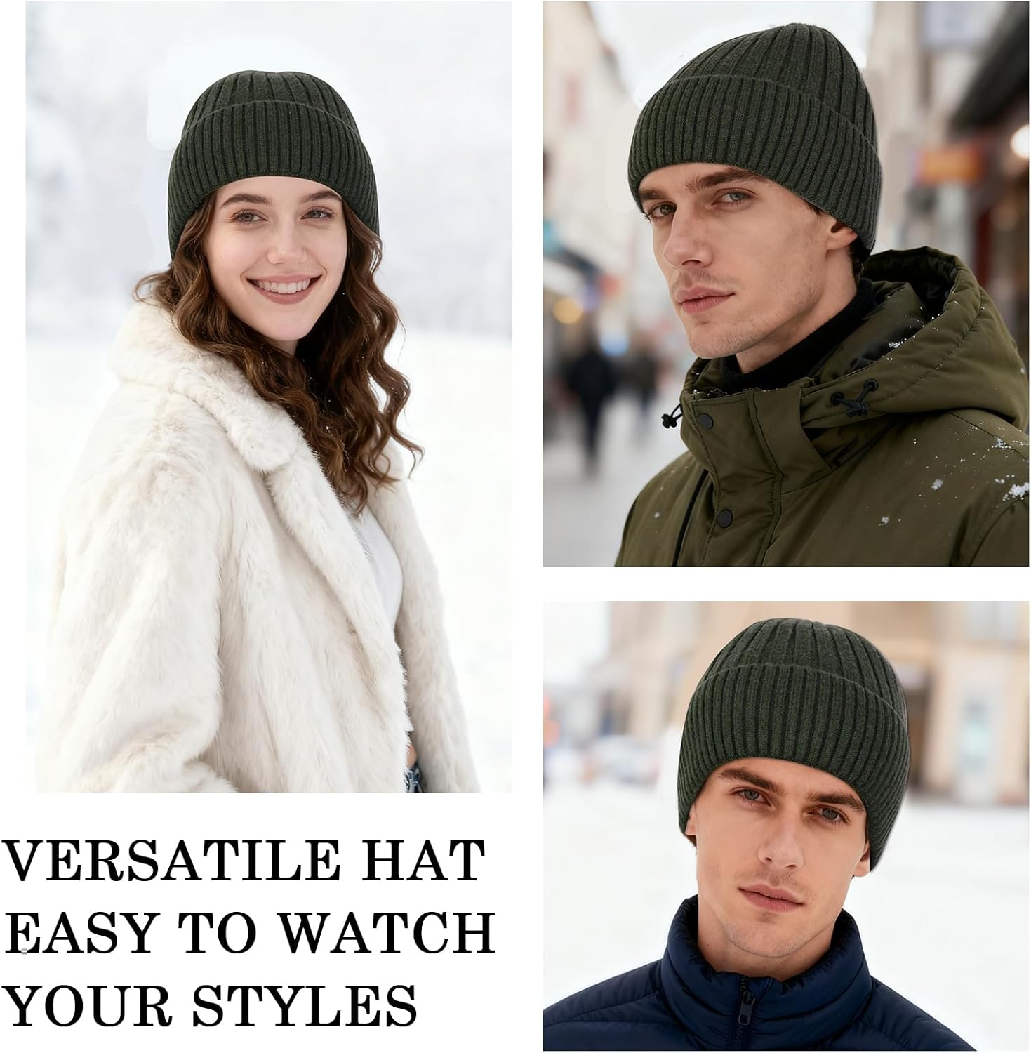 Winter Fleece Lined Beanie Hat for Men Women, Unisex Fashion Thermal Cuffed Knit Skullcap Warm Winter Hat - Image 6