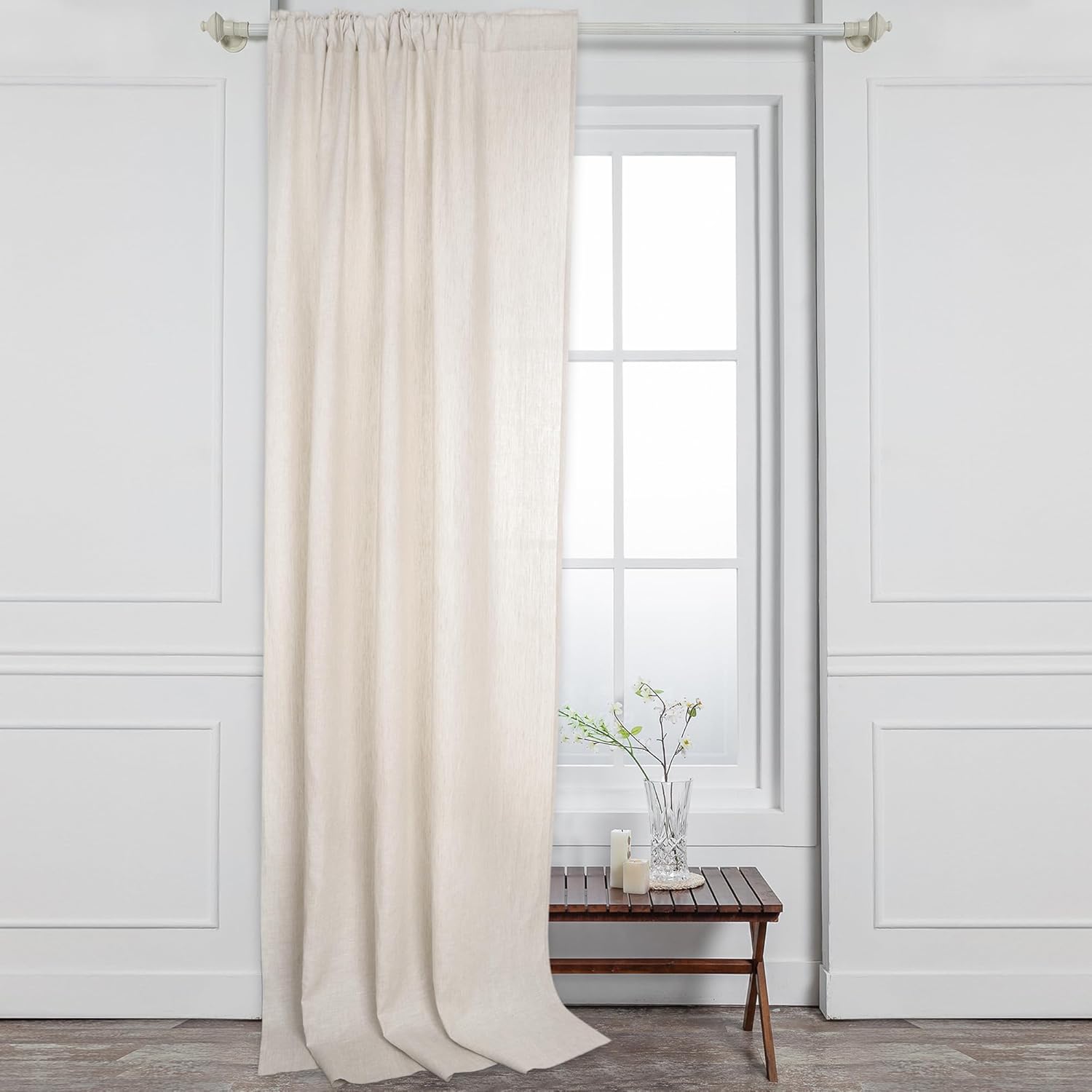 D'Moksha Homes Light Natural Linen Curtain 52 x 96 Inch - Light Filtering Rod Pocket Curtain 96 Inch 1 Panel - 100% Pure Linen European Flax Window Treatment Panel for Living Room, Bedroom