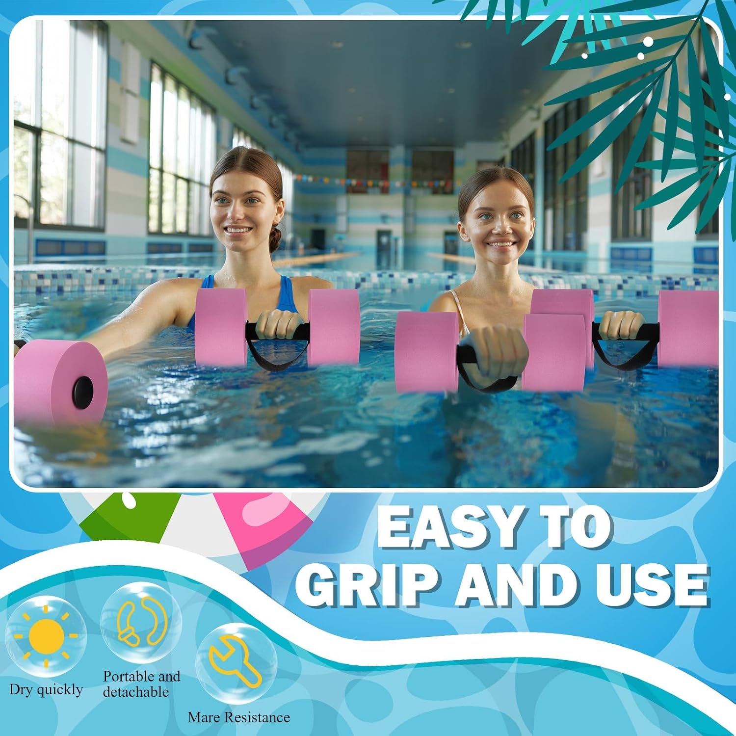 Soulchen Pool Exercise Equipment Water Dumbbells Pool Resistance Aerobic Weights EVA Foam Dumbbell with Handle Strip for Aqua Therapy Water Aerobics Weight Loss Fitness