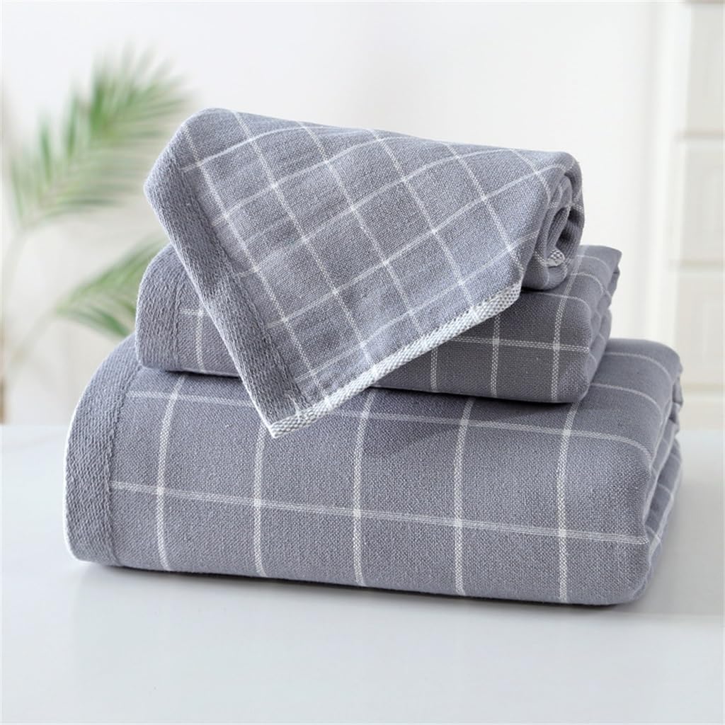 Men's Women's Bath Towel Plaid Women's Men's Hand and Face Bath Towel Set of 3 Cotton Adult 70 * 140 34 * 76 34 * 34(Black)