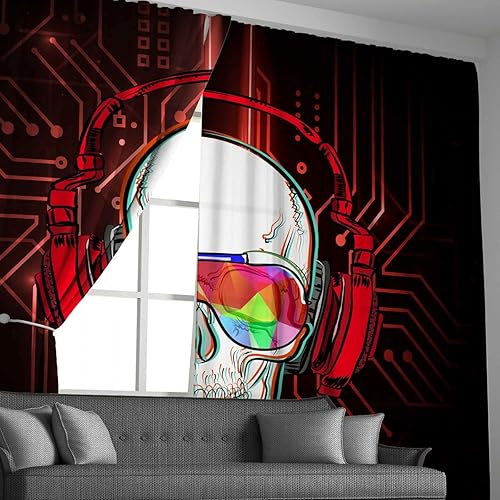 Miniatura 3 de Feelyou Cortinas de calavera para niños, dormitorio, esqueleto, cortina de ventana para niños, adolescentes y hombres, decoración del hogar, cortina