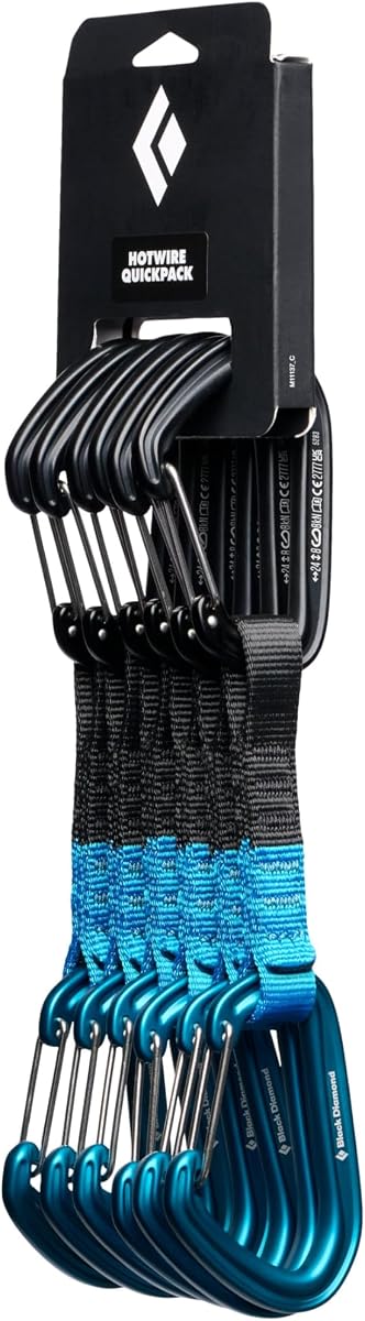 BLACK DIAMOND Hotwire Rock Climbing Quickdraw, Desert Sky (6-Pack) 12 cm | wiregate design resists gate flutter and freezing, for alpine routes, trad climbing, sport climbs, anchors, and rappels
