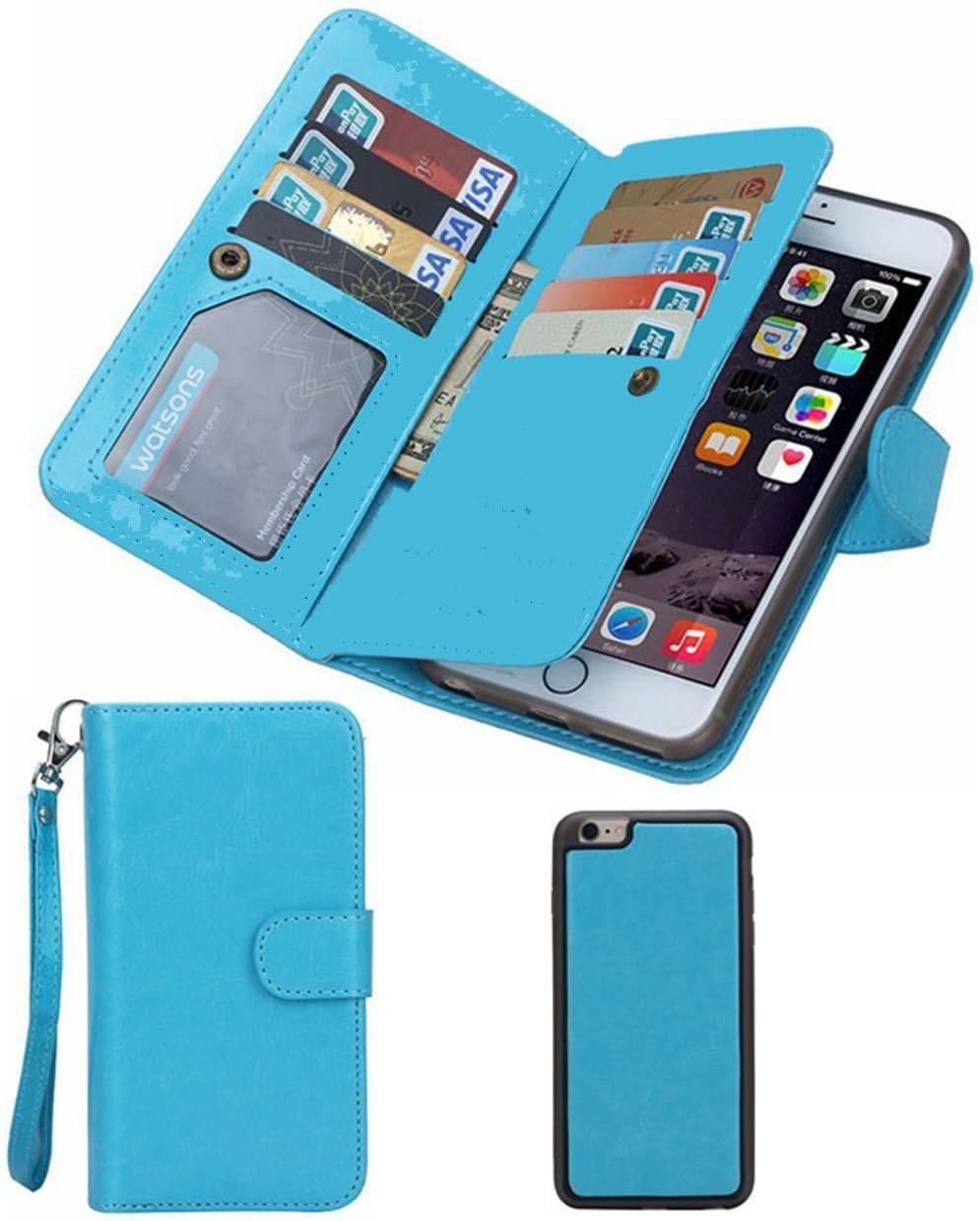 iPhone 8Plus iPhone 7Plus Wallet Case,Valentoria Leather Wallet Case Magnetic Detachable Slim Back Cover Card Holder Wrist Strap(iPhone 7 Plus,Turquoise)