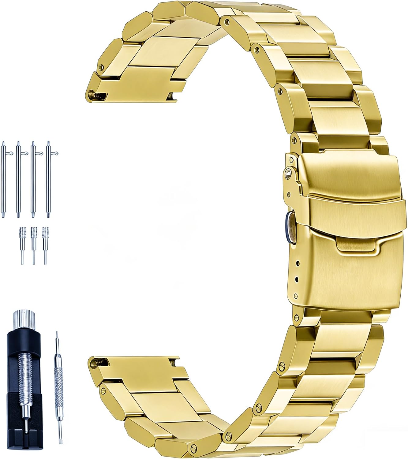 Juntan 18mm 20mm 21mm 22mm 24mm 26mm Classic Stainless Steel Watch Band Silver Black Grey Blue Gold Brushed Metal Watch Strap for Women Men Watch Replacement Band Double Buckle