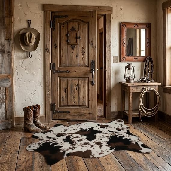 MustMat Cow Print Faux Cowhide Rug 2'6x3'7, Western Small Area Decor