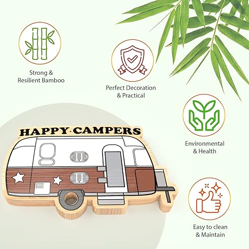 Miniatura 3 de Tabla de cortar para autocaravana, campamento, retro, Happy Camper, tabla de cortar de madera de bambú, bandeja de servir perfecta y divertida para
