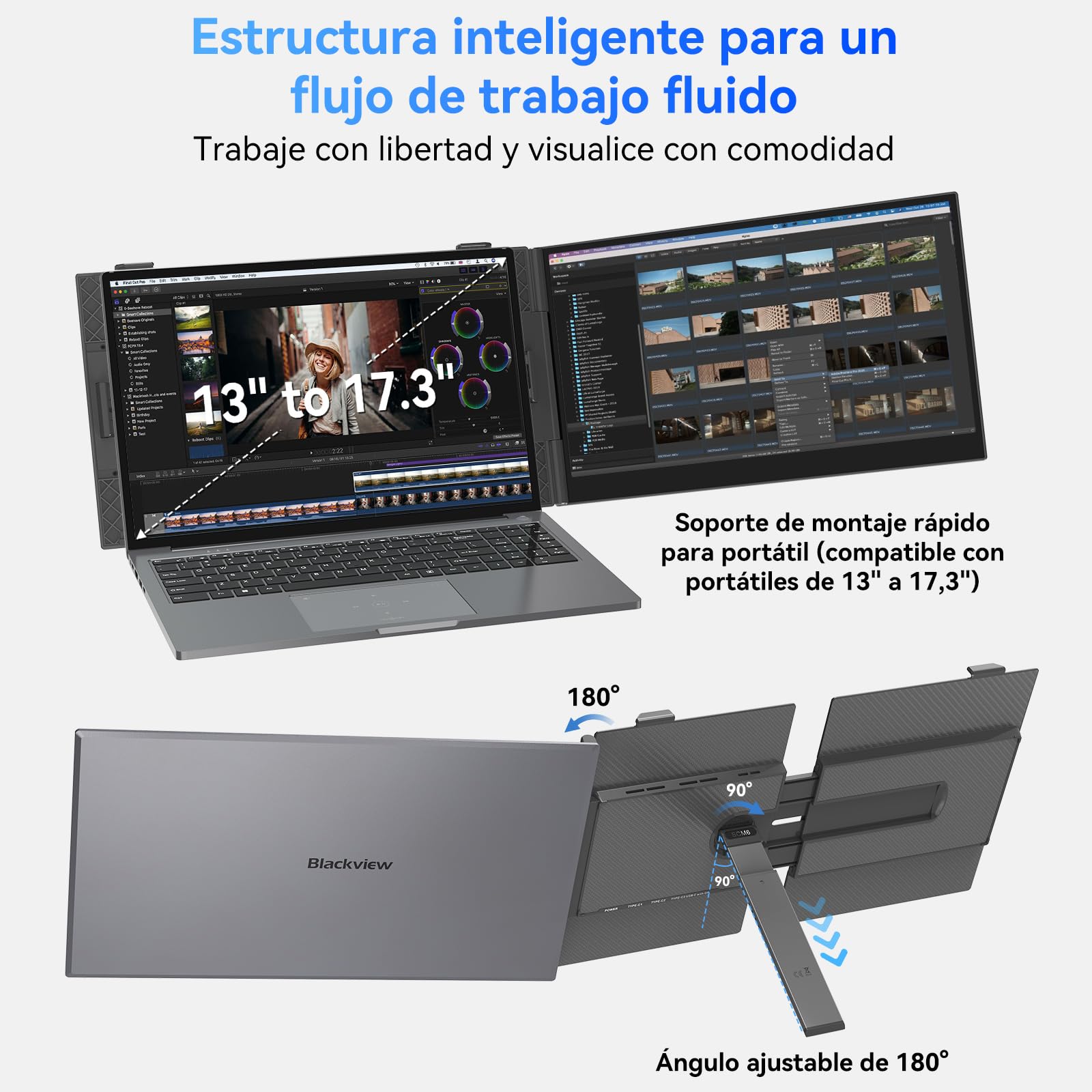 Blackview Pantalla Portatil Extensible Ultradelgado 14" FHD 1080P IPS Monitor Portátil,Certificación TÜV Luz Azul Baja,con HDMI/USB-A/Tipo-C Plug and Play, para Windows/Mac/Chrome/Switch/PS5 — view 7