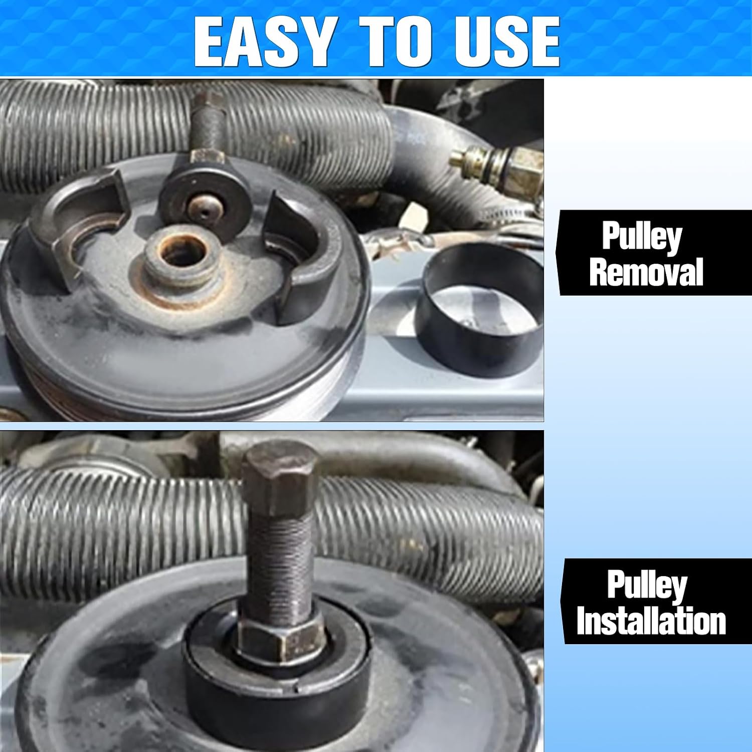Power Steering Pump Pulley Removal Tool, Power Steering Pulley Puller/Installer Tool Set, Power Steering Pump Pulley Remover and Installer Compatible with Ford, GM, VW and Chrysler Vehicles