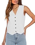 Womens Casual Button Down Sleeveless Vest Fully Lined V Neck Business Jacket Waistcoat with Pocket