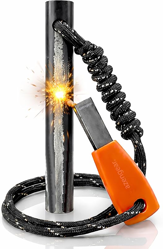 Kit de supervivencia para iniciador de fuego Ferro Rod, pedernal y delantero de acero, 4 x 3/8 pulgadas | 15,000 golpes, chispas de 5,400F, resistente al agua, funciona en húmedo o frío, camping, senderismo, equipo de bushcraft, transporte diario
