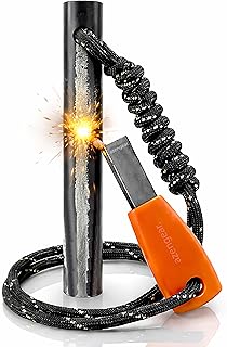 aZengear Feuerstahl Feuerstarter XXL ⌀10 mm Ferrocerium Rod mit HSS Stahlschaber und reflektierendem Paracord, 15.000 Zündungen, Bushcraft Survival Tool für Camping Outdoor Notfall