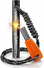 aZengear Firesteel Ferrocerio XXL ⌀10 mm with HSS Steel Scraper and Fluorescent Paracord 15,000 Sparks, Bushcraft Fire Starter for Camping Hiking Outdoor Survival