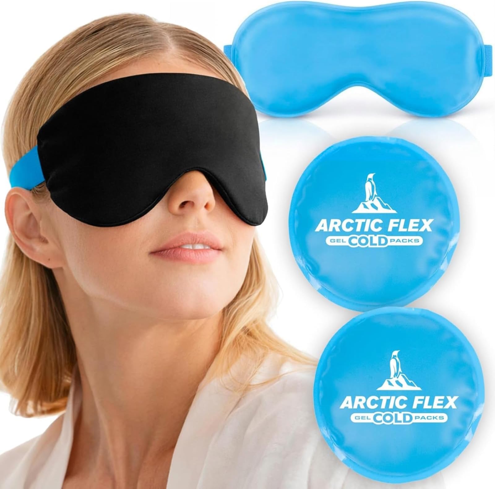 Arctic Flex Cold Eye Mask Gel Ice Pack For Cool Sleeping Dry Night Treatment Reusable Hot Spa Therapy For Sleep Skin Puffiness Migraine Soothing Headache Soft Cooling Heating Compress Cover