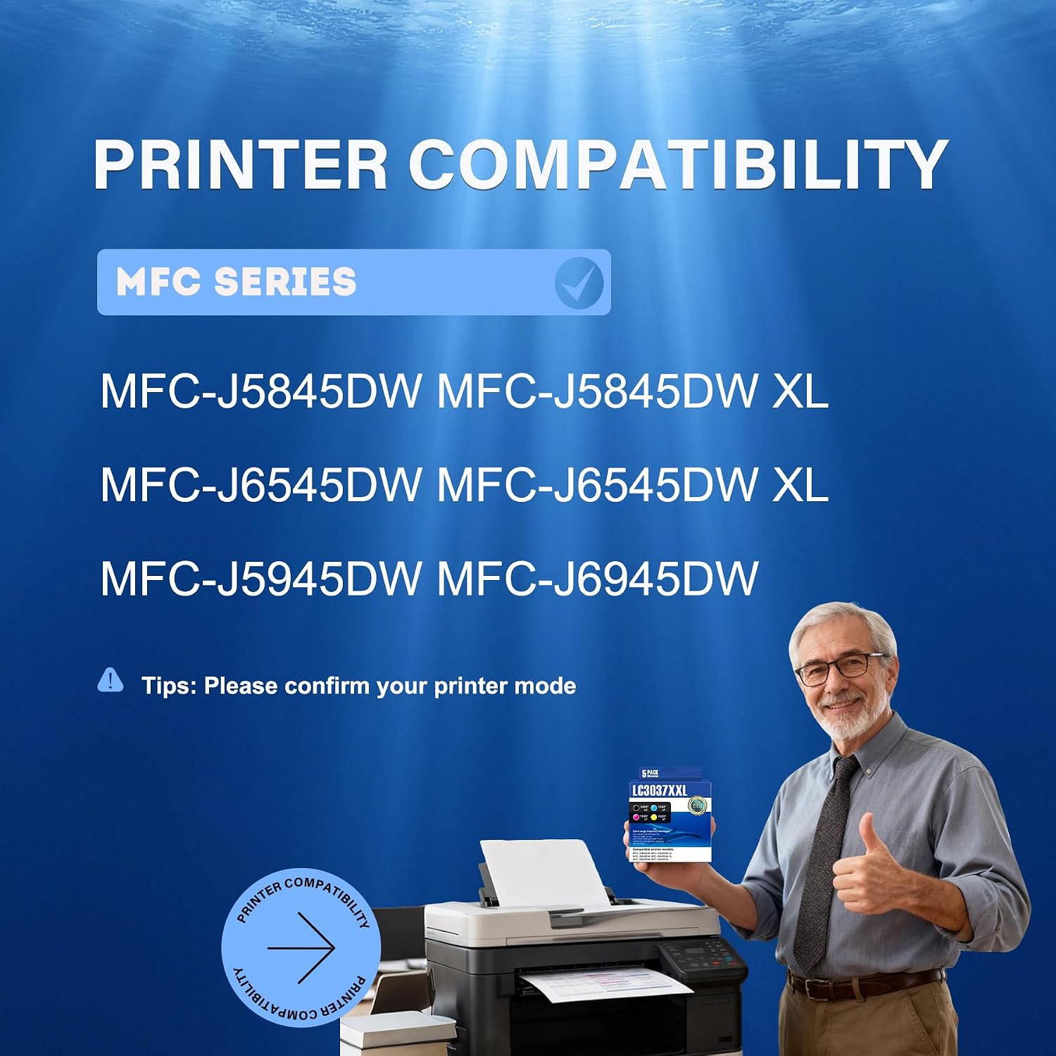 LC3037 XXL Ink Cartridge (5-Pack) Super High-Yield Replacement for Brother LC3037XXL LC3037 XXL LC3037BK Ink Cartridge Compatible with MFC-J5845DW MFC-J6945DW MFC-J6545DW MFC-J5945DW Printers