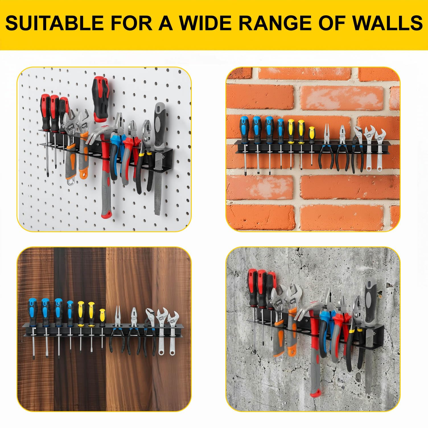 2 piezas de soporte de pinzas para pared, soporte de pared de 40 cm para herramientas, soporte de pared con 14 agujeros para herramientas con tornillos y tubo de expansión, accesorio para taller