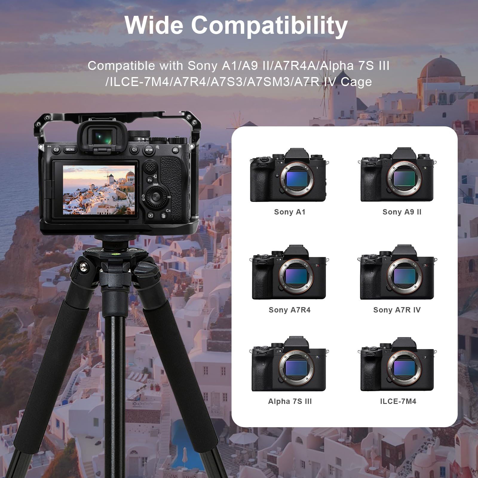 Gabbia per fotocamera A1/A9 II/A7R4A/Alpha 7S III/ILCE-7M4/A7R4, A7S3/A7SM3/A7S III/A7R IV con attacco a slitta fredda per ARCA e compatibile con interfaccia ARRI da 3/8" per la realizzazione