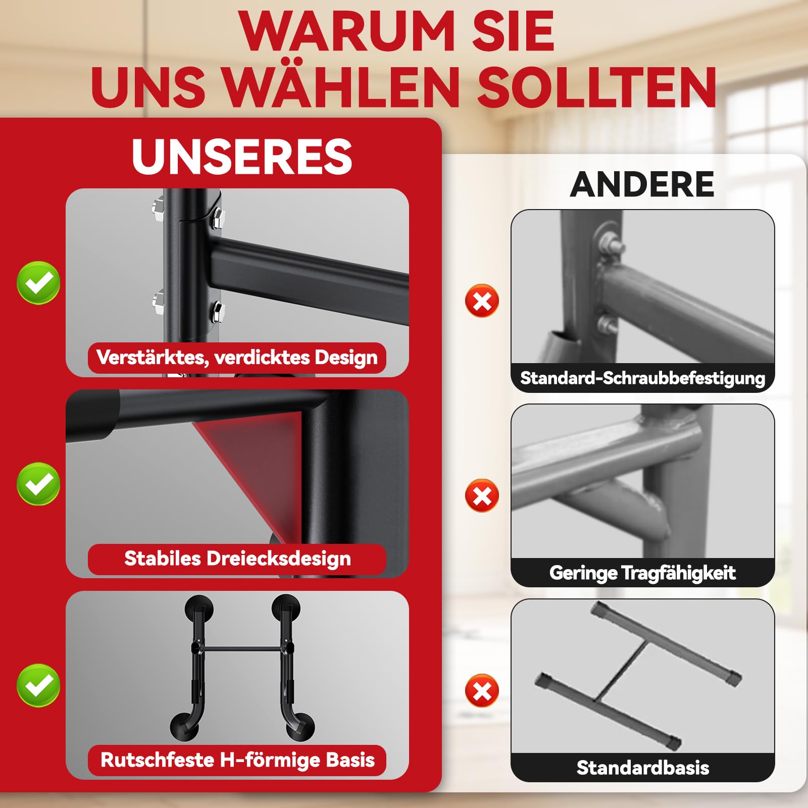 WATBKHE Power Tower Klimmzugstange Freistehend Dip Station Verstellbar