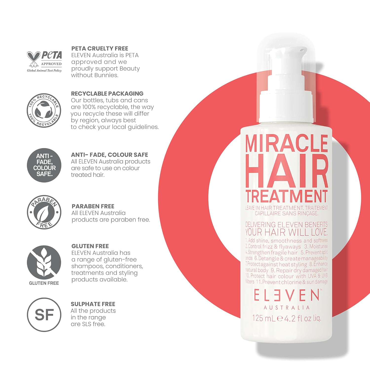ELEVEN AUSTRALIA Miracle Leave In Hair Treatment - Curly & Straight Hair Care Products for Women & Men, Heat Protection & Detangler, Frizz Control, Repairs Dryness, Moisturizing - Image 7