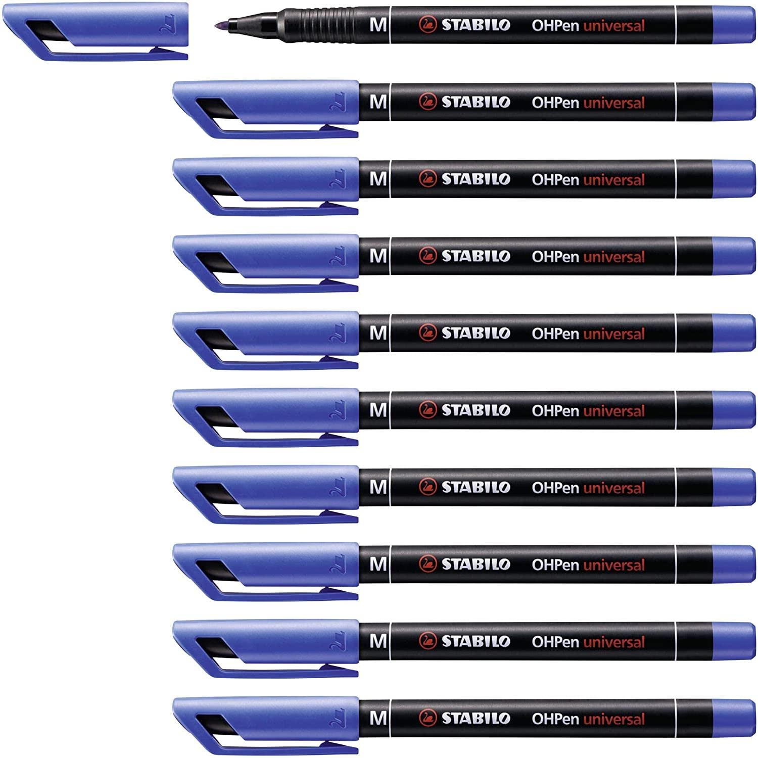STABILO Lot de 10 Feutres pour Transparent OHPen Permanent Pte médium Bleu
