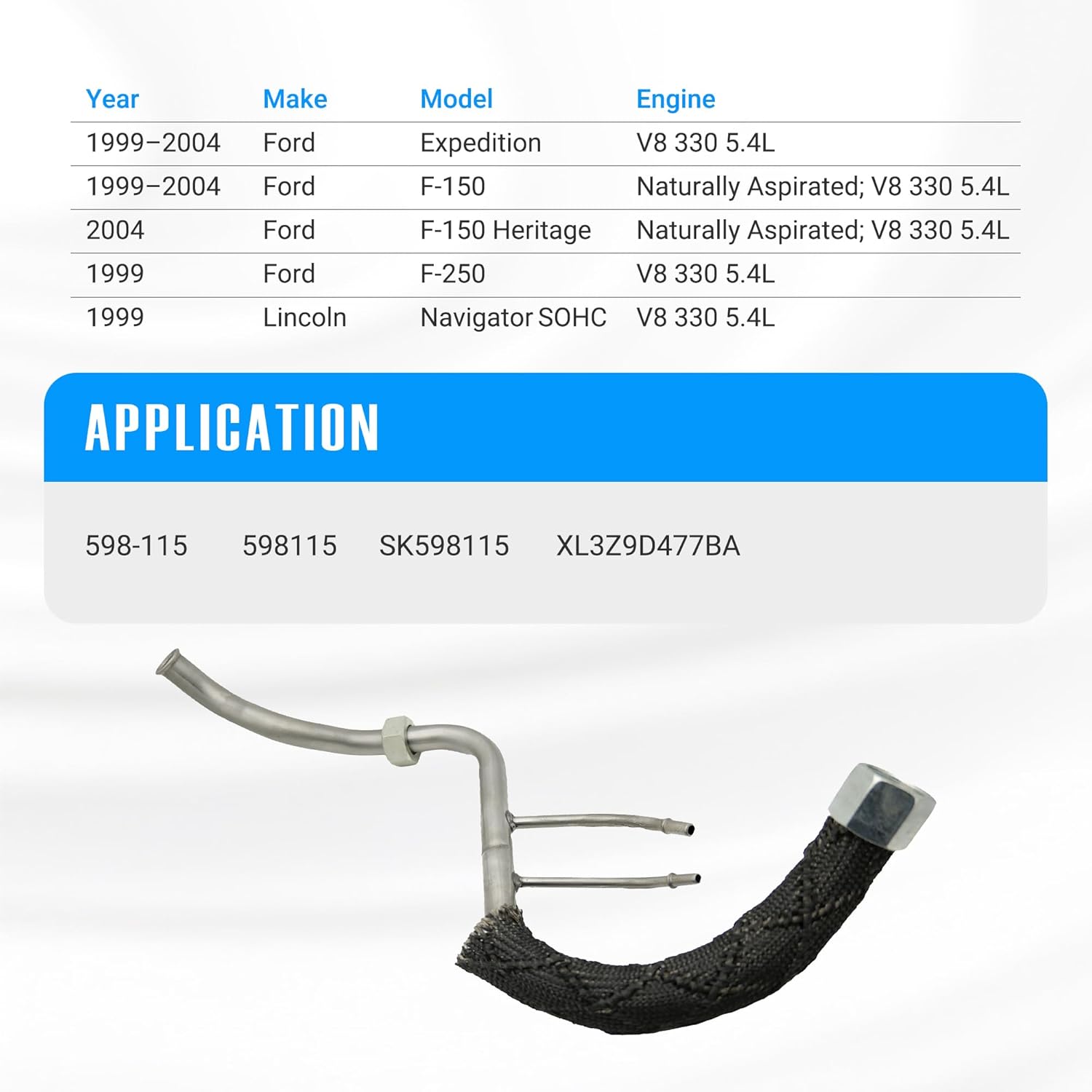 598-115 EGR Tube Line for 1999 2000 2001 2002 2003 2004 Ford F-150 F150 Expedition 5.4L V8 XL3Z9D477BA