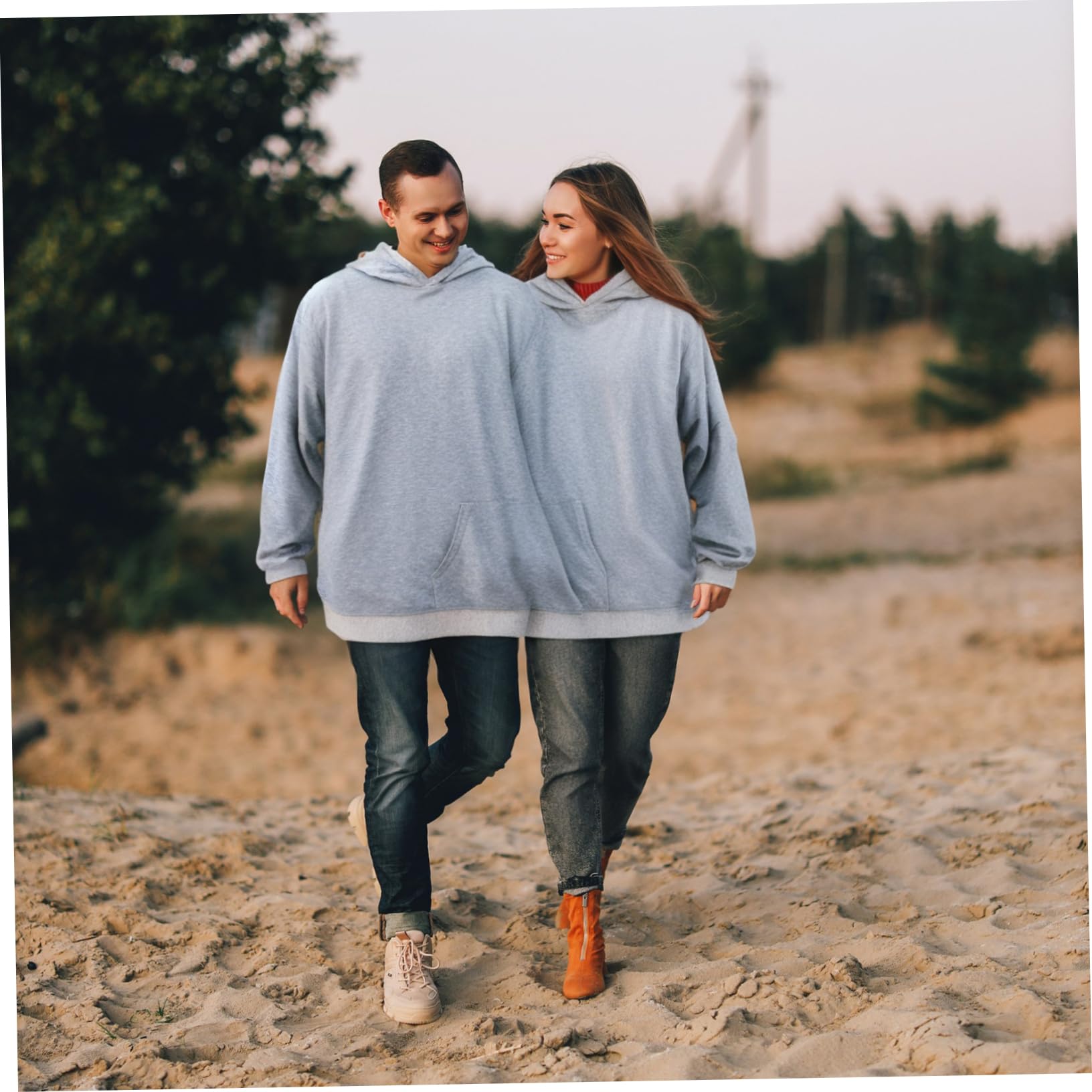 Felpa Doppia per Coppia Oversize S in Poliestere Grigio | Eventi a Tema, Serate Tranquille in Casa, Vestibilità per Fisici Diversi