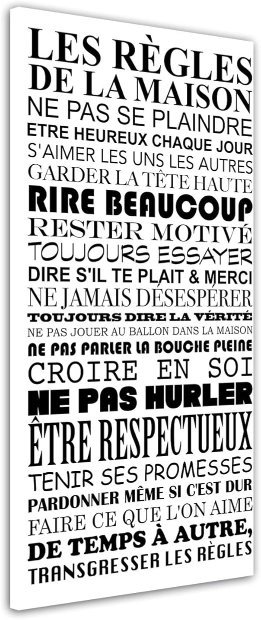 Declina Tableau Home Les Regles De La Maison Impression Citation Sur Toile Decoration Murale Deco Maison Cuisine Salon Chambre Adulte Noir Et Blanc 150x75 Cm Amazon Fr Cuisine Maison