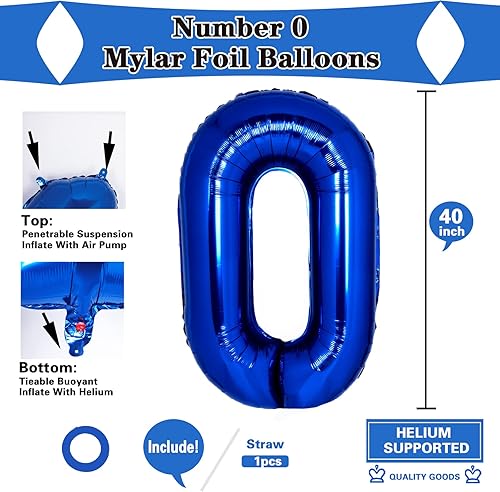 Miniatura 2 de Globo gigante de 40 pulgadas azul marino número 0 dígito jumbo 0 Mylar Foil azul helio 0 globos para niños fiesta de cumpleaños suministros