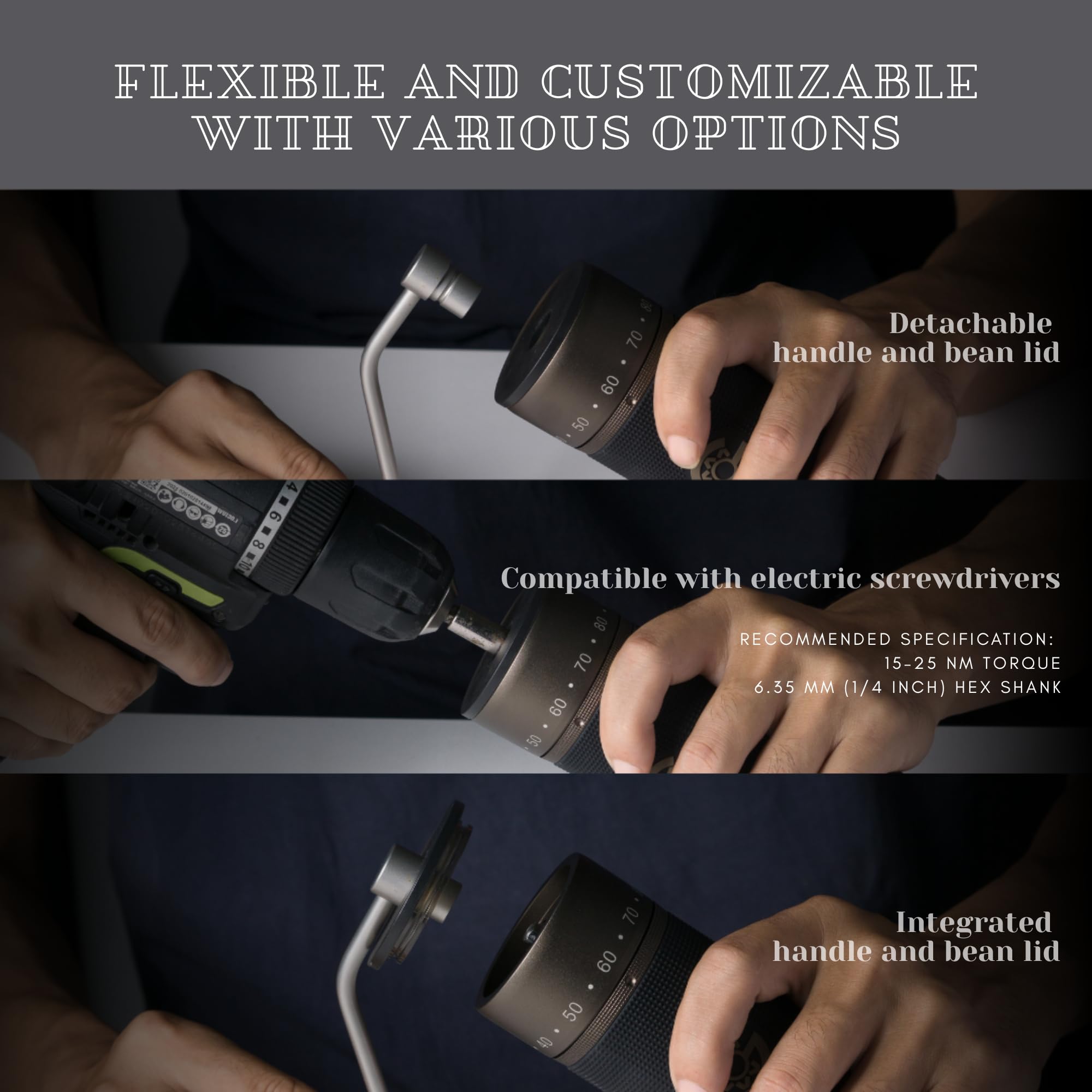 KINGrinder K7 Hand-Kaffeemühle, gerader Griff, magnetischer & Clip-Pulverbehälter, professionelles 7-Kanten Edelstahl-Konusmahlwerk, 30–35 g Fassungsvermögen
