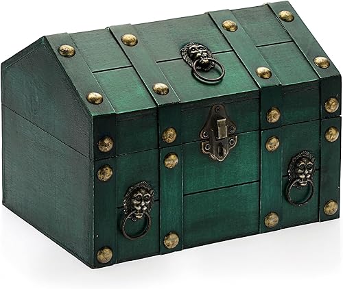 Miniatura 10 de ELLDOO Cofre del tesoro vintage, caja de recuerdos de pirata para regalos de niños, fiesta temática pirata, caja de almacenamiento de tesoros de