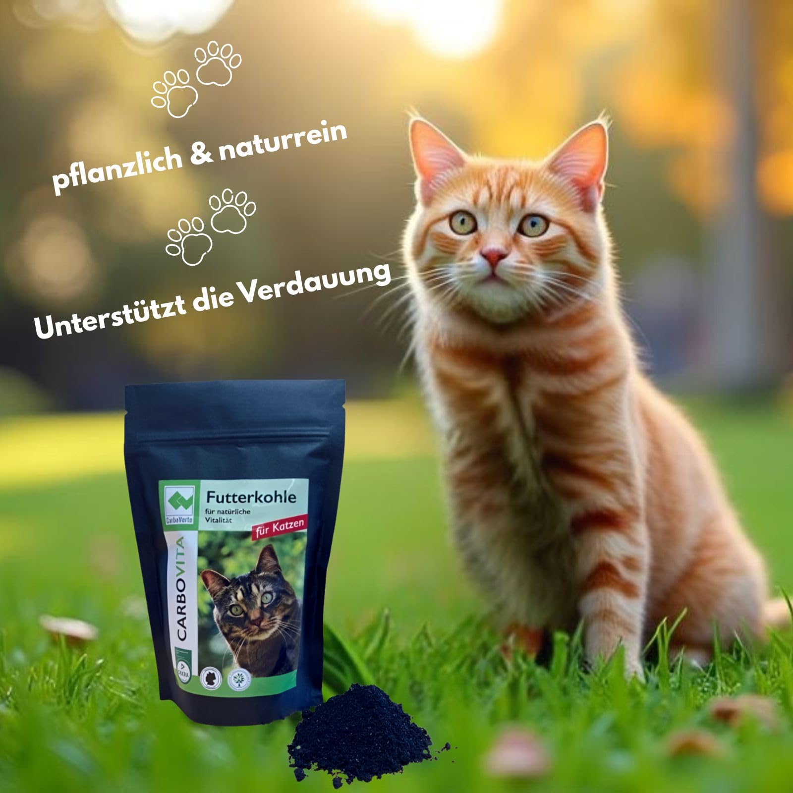 CarboVerte Katzen Futterkohle 200 g – Natürliche Hilfe bei Durchfall & sensibler Verdauung, entgiftet den Magen-Darm-Trakt, neutral im Geschmack & gut verträglich
