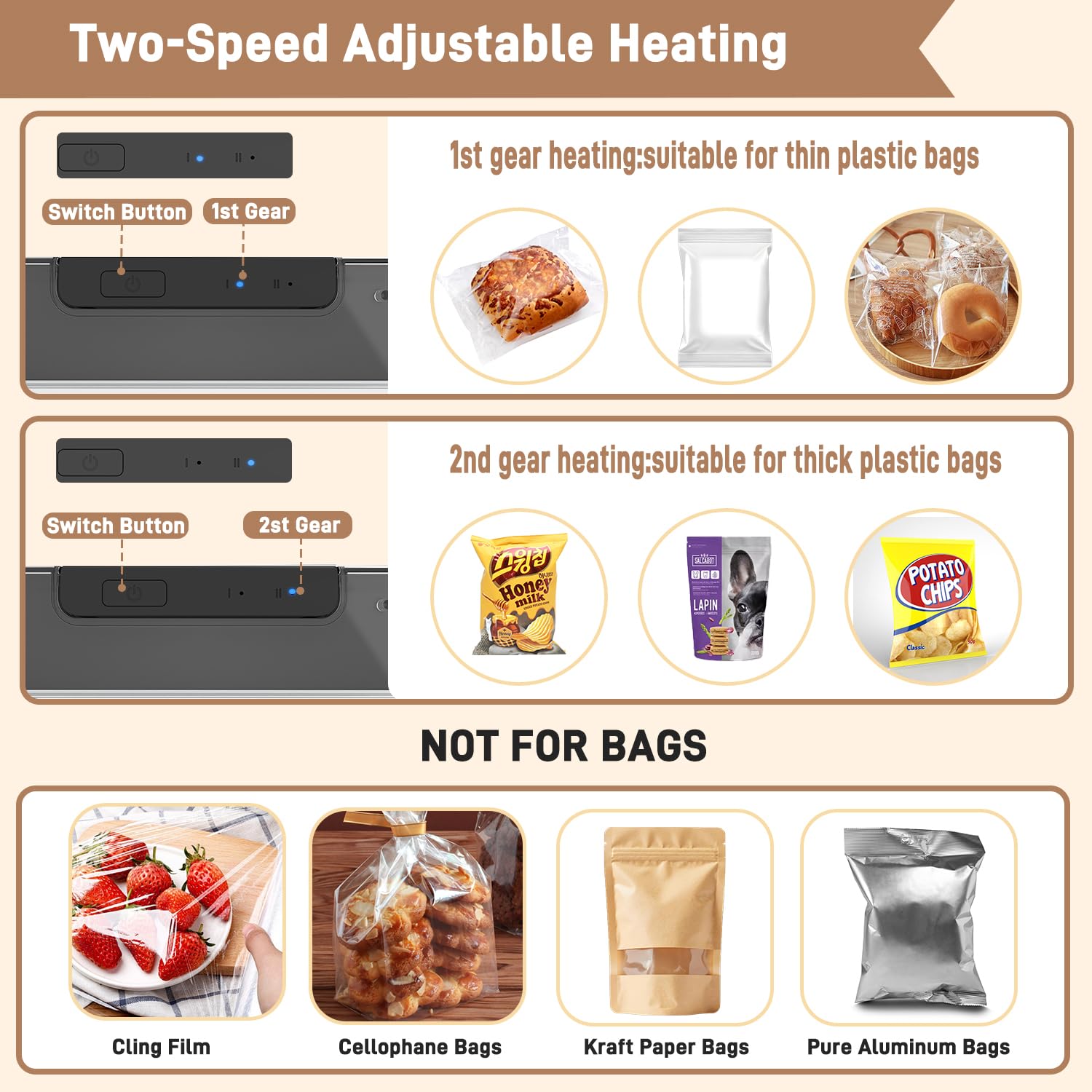 Mini Scelleuse Thermique,Soudeuse Sac Plastique, Portable 2-en-1 avec Cutter et Pied Magnétique - Scellage 2 Niveaux, Rechargeable USB (Auto-Off) - Pour Aliments, Snacks, Sacs Plastiques -Noir