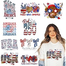 Kaciola 9 Sheets 250th Anniversary USA Iron on Transfers, 4th of July Independence Day DTF Transfers Ready to Press Iron on Decals for T Shirts Hoodie DIY Crafts