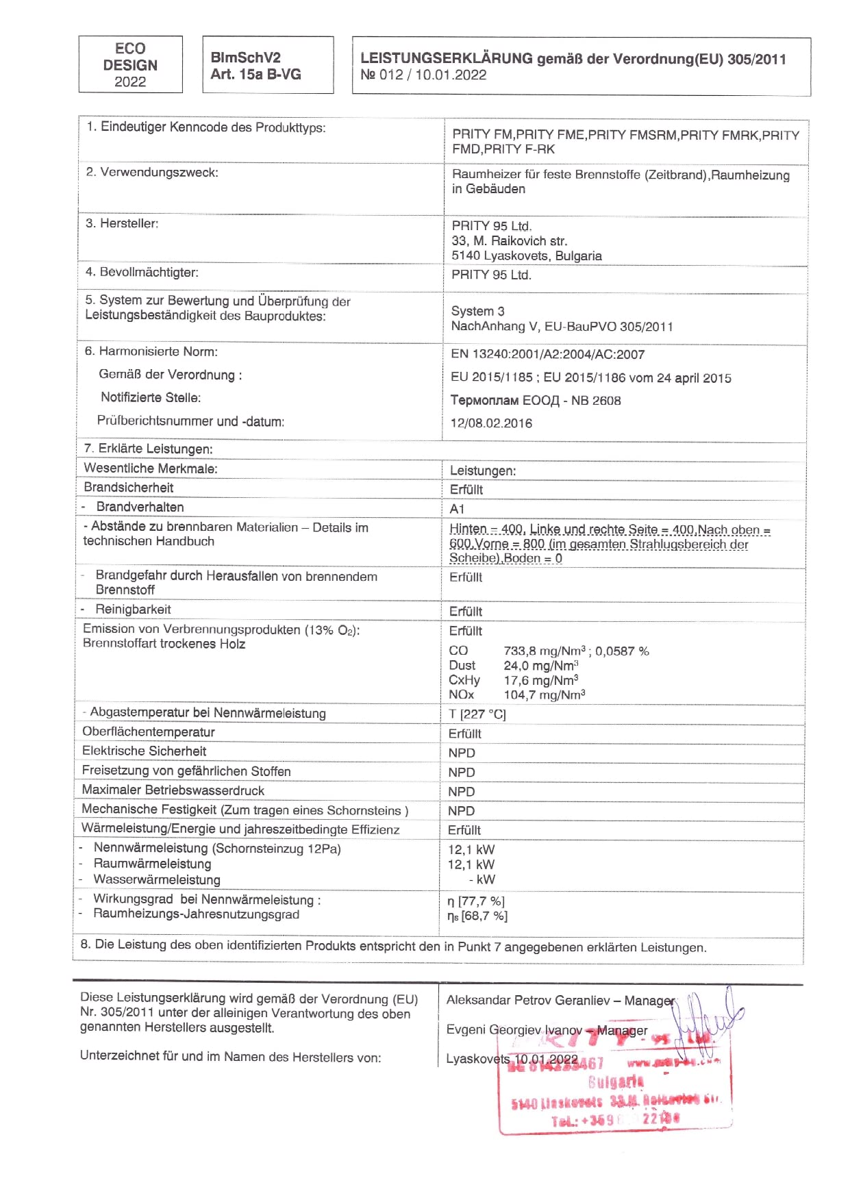Stufa a legna Camino Prity FM E, 12KW