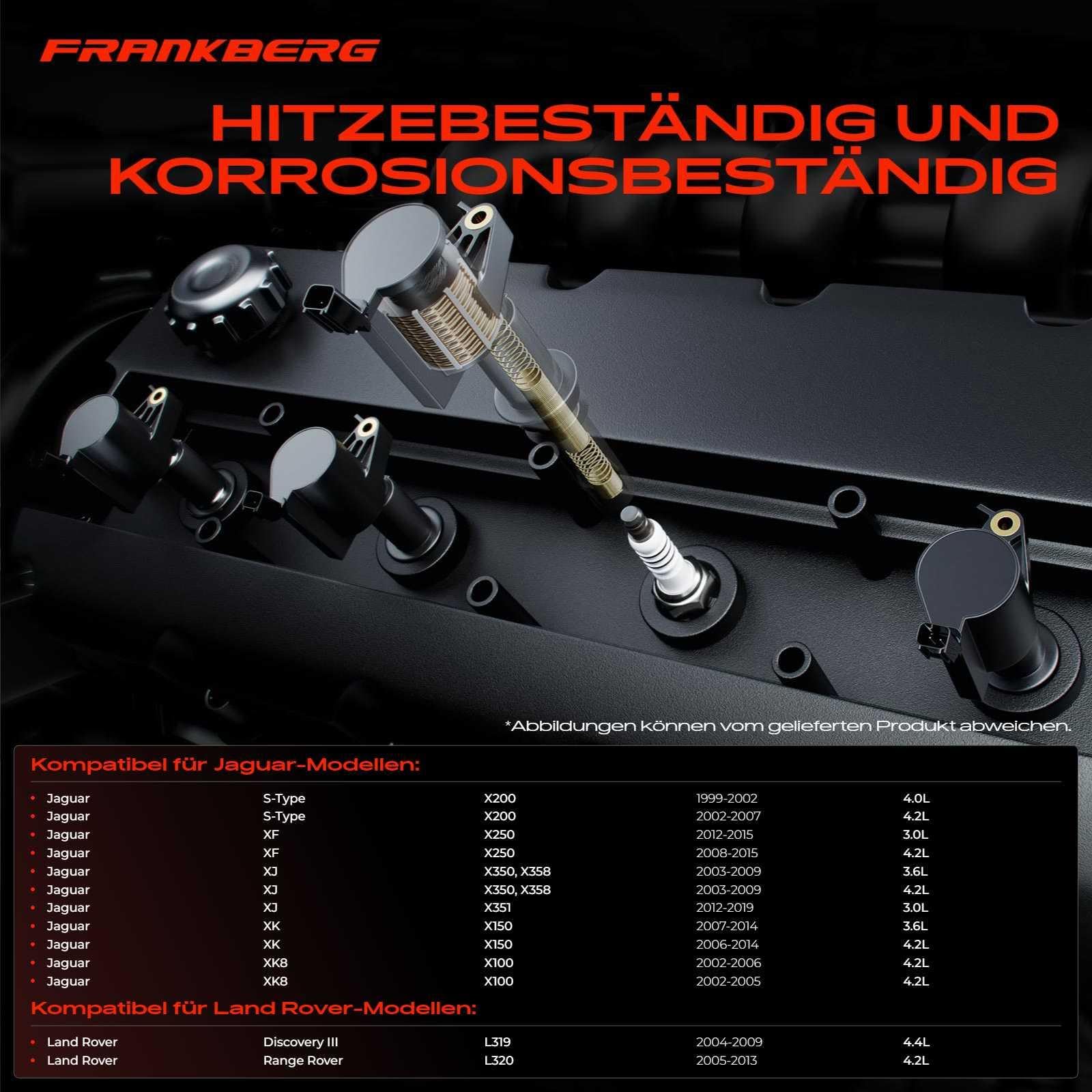 Frankberg Set di 8 bobine di accensione e candele per motori a benzina | Compatibile con: XJ X350 X358, S-Type X200, Discovery III L319, XJ X351, XK8 Cabriolet X100, XF X250, XK Coupé X150