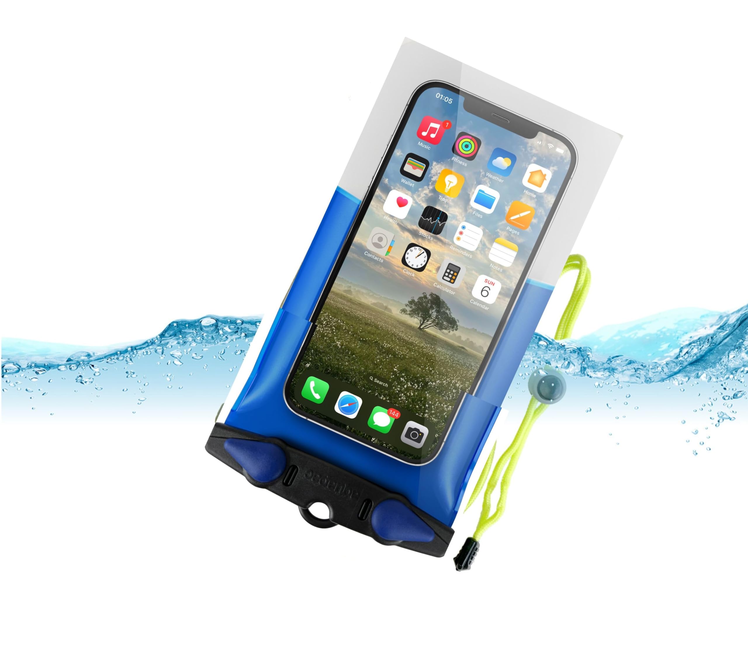 Aquapac Duże rozmiary wodoodporne etui na telefon z kablem - iPhone/Android, wyprodukowane w Wielkiej Brytanii, idealne na wędrówki, MTB, bieganie, akcesoria podróżnicze, średni/niebieskie