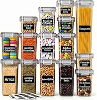 Kit 15 Potes Herméticos para Mantimentos com Tampa de Vedação Silicone e Travas, Organizadores de Cozinha e Despensa, Porta Alimentos Transparente Empilhável Sem BPA
