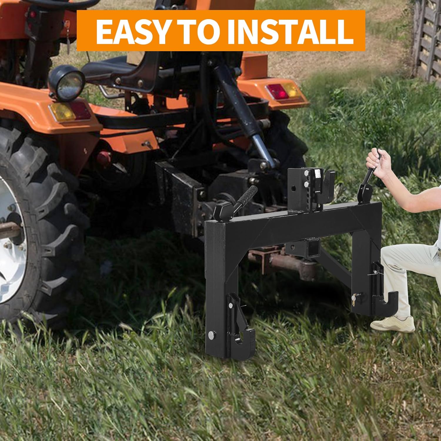 3 Point Quick Hitch, 3000 lbs Capacity 3 Point Attachments with 2" Receiver and Adjustable Bolts for Category 1 Tractors, Black