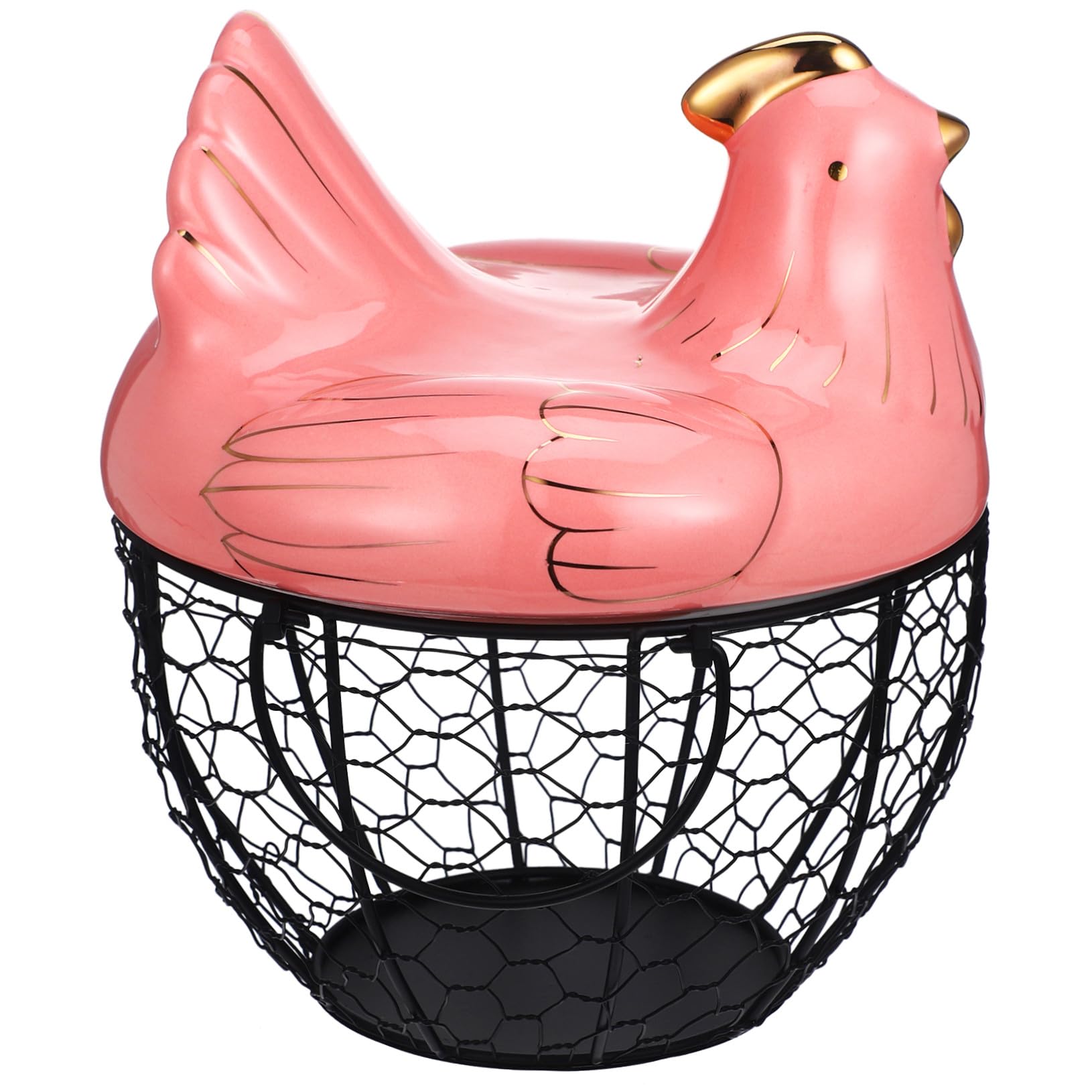 Eieraufbewahrungskorb Organisator für Eier und Obst aus Eisen in Hühnerform Kreativer Kunstharz und Metall Eierhalter Rosa für Küche und Haushalt