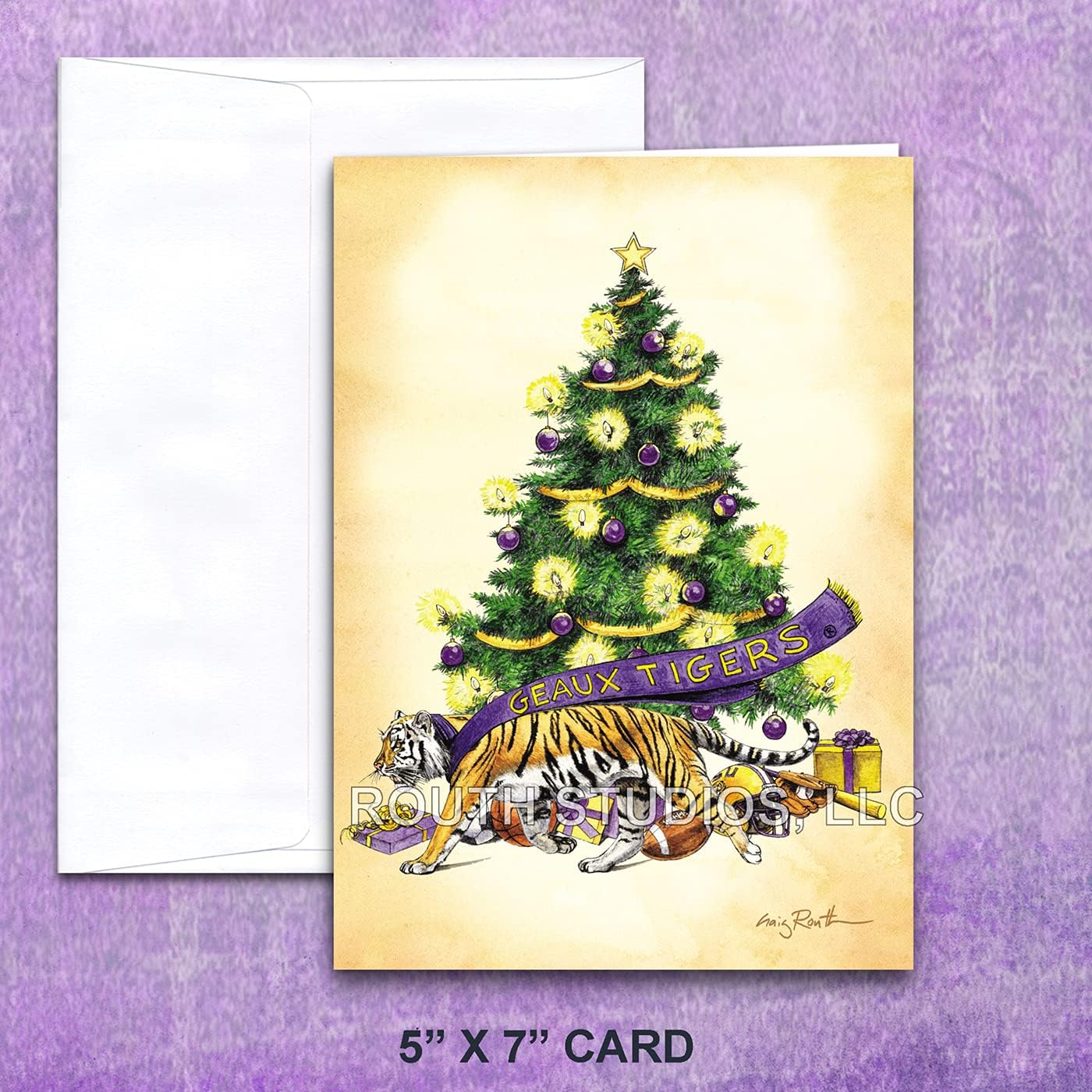 The ROUTH COLLECTION LSU Christmas Card with Recipe - Geaux Christmas Tree